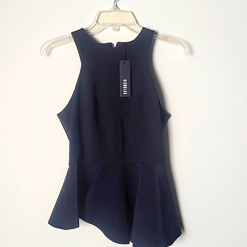 NWT Nicholas Black Peplum Top Sz 4 XS S Ponti Blouse Asymmetrical Angled Sexy